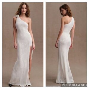 Ronny Kobo Dress Med Owena One-Shoulder Side-Slit Gown Bhldn Ivory